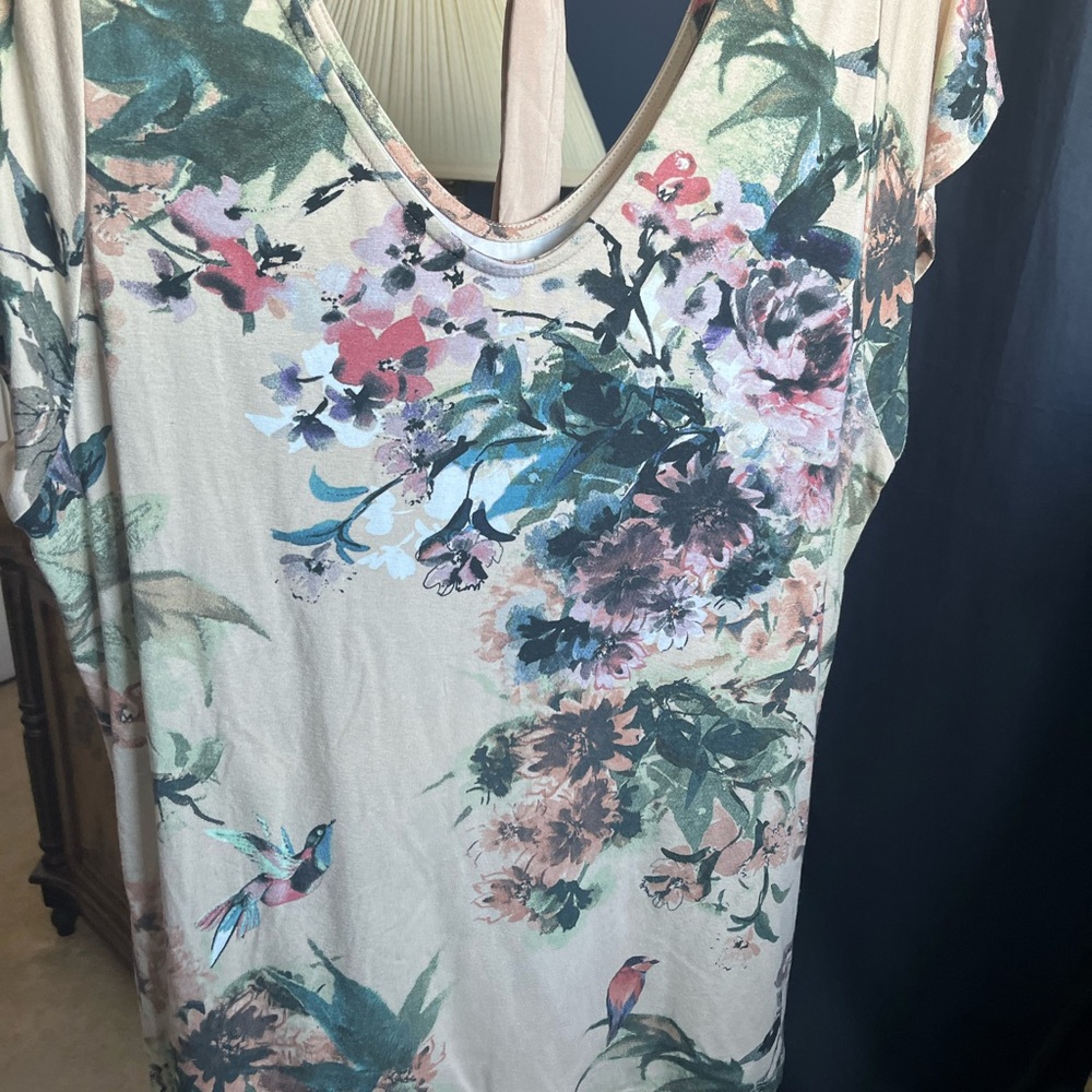 Floral Scoop Neck Women's Top - Cream Floral Print